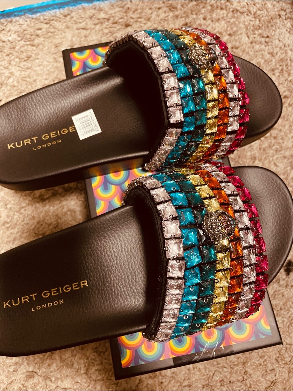 Kurt Geiger Black Slide Sandals with Multicolor Crystal Straps - Picture 4 of 5